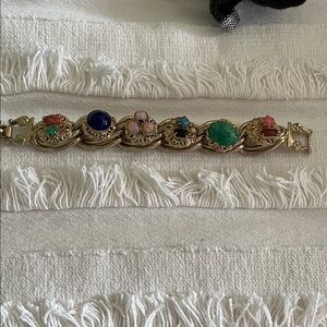 Vintage Gold Tone Bracelet with Colorful Gemstones